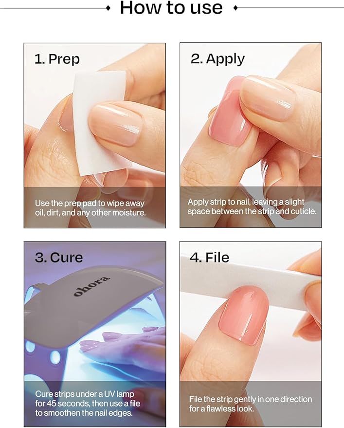 ohora Semi Cured Gel Pedi Strips (P Flowery Ocean) - Works with Any Lamps, Salon-Quality, Long Lasting, Easy to Apply & Remove - Includes 2 Prep Pads, Nail File & Wooden Stick