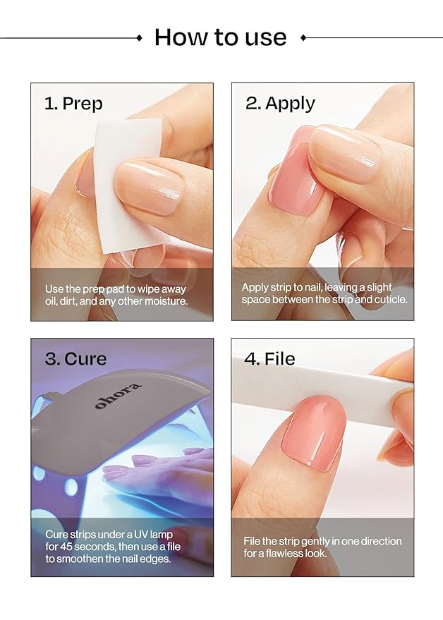 ohora Semi Cured Gel Nail Strips (N Clover Parade) - Works with Any Lamps, Salon-Quality, Long Lasting, Easy to Apply & Remove - Includes 2 Prep Pads, Nail File & Wooden Stick