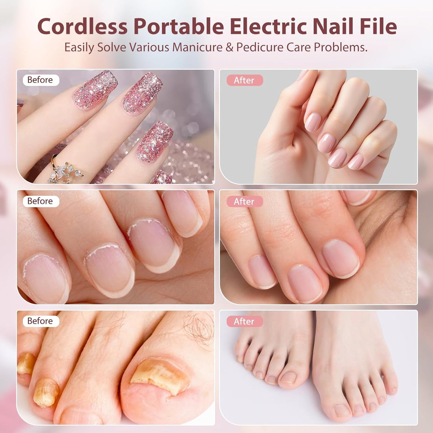 Electric Nail Drill Kit Cordless Professional Manicure Pedicure Nail File Buffer for Acrylic Nails Gel Polishing Removing Manicure Salon Home with Nail Drill Bits Sanding Bands
