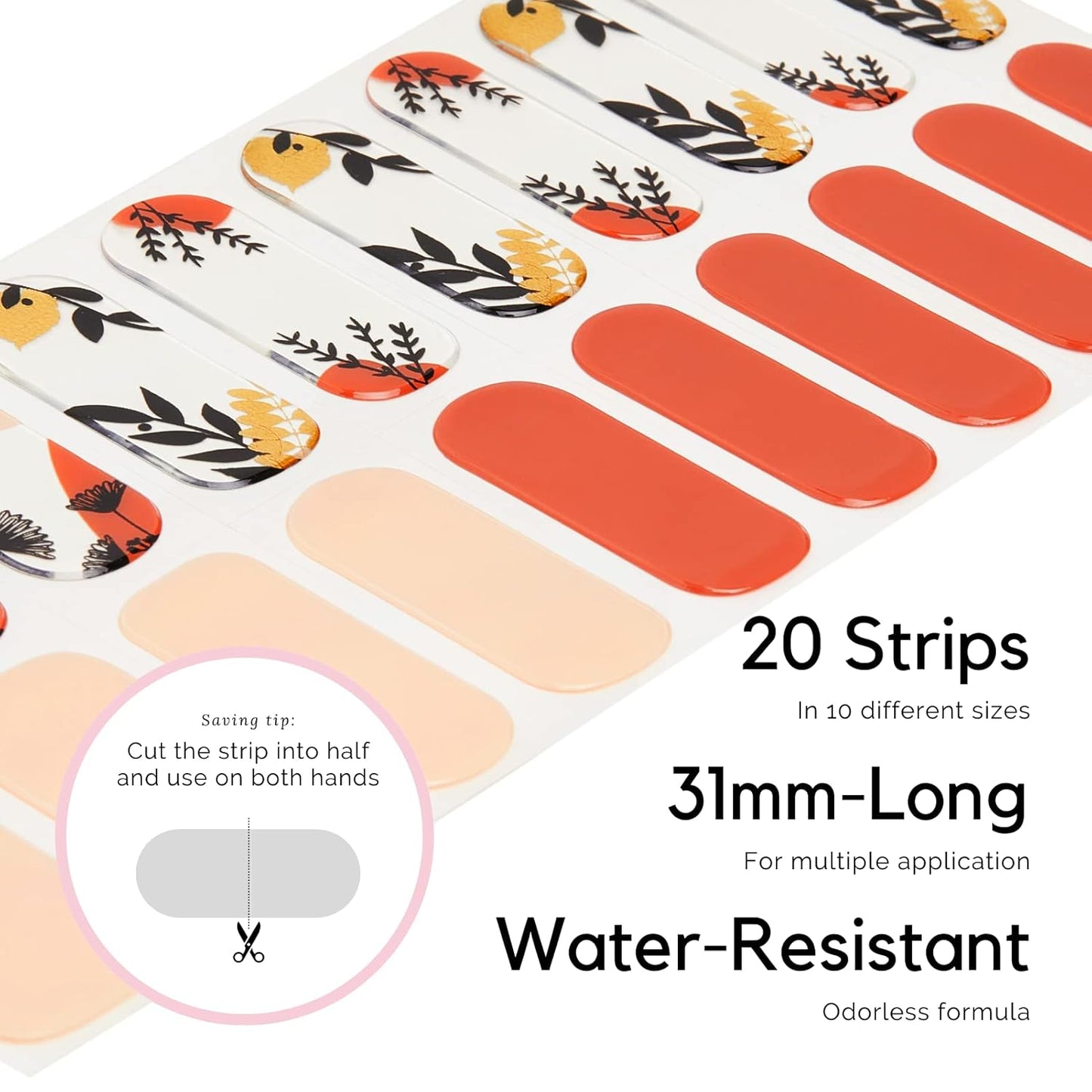 NAILOG Semi Cured Gel Nail Strips, Extra Long Nail Polish Strips (20 Peices), Long Lasting Semi Cured Nail Stickers with Soft Glossy Gel Finish, Dandelion