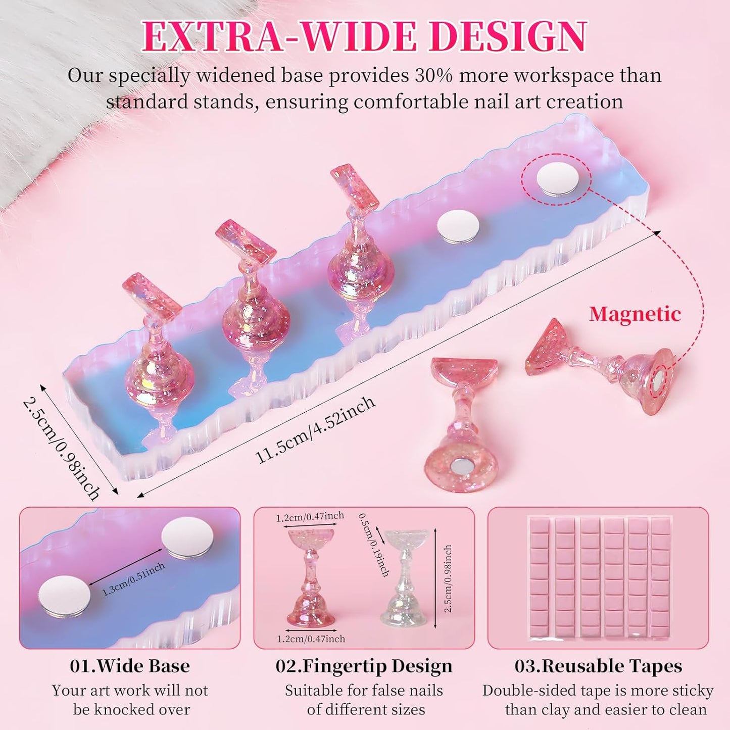 ANGNYA 2 Set Nail Stand, Aurora Nail Holder for Painting Nail Stand for Press on with Reusable Sticky Putty Nail Display Stand Nail Hand Practice Magnetic Nail Art Tools for Homes and Salons