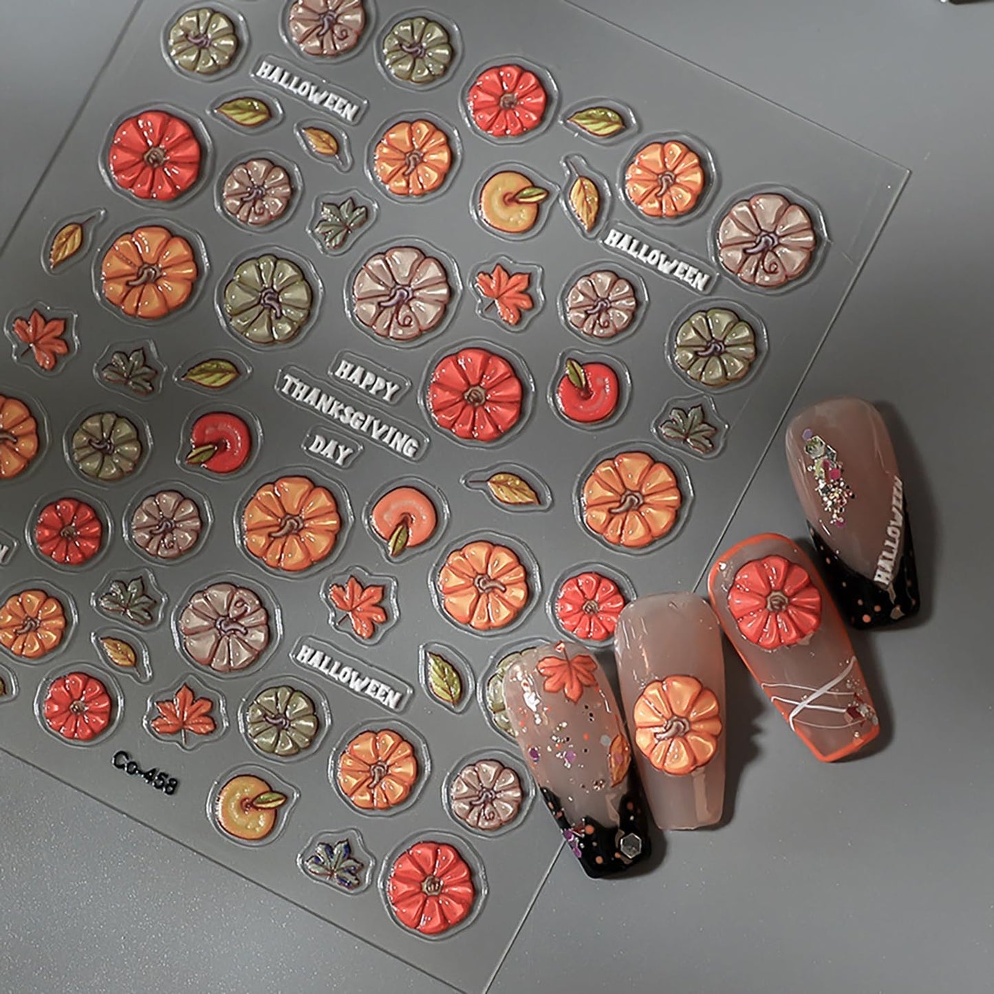 1 Sheets Fall Nail Stickers for Nail Art 5D Self-Adhesive Pumpkin Nail Art Stickers Embossed Maple Leaf Nail Decals Thanksgiving Cute Pumpkin Autumn Leaves Nail Design Sticker for Women DIY Manicure