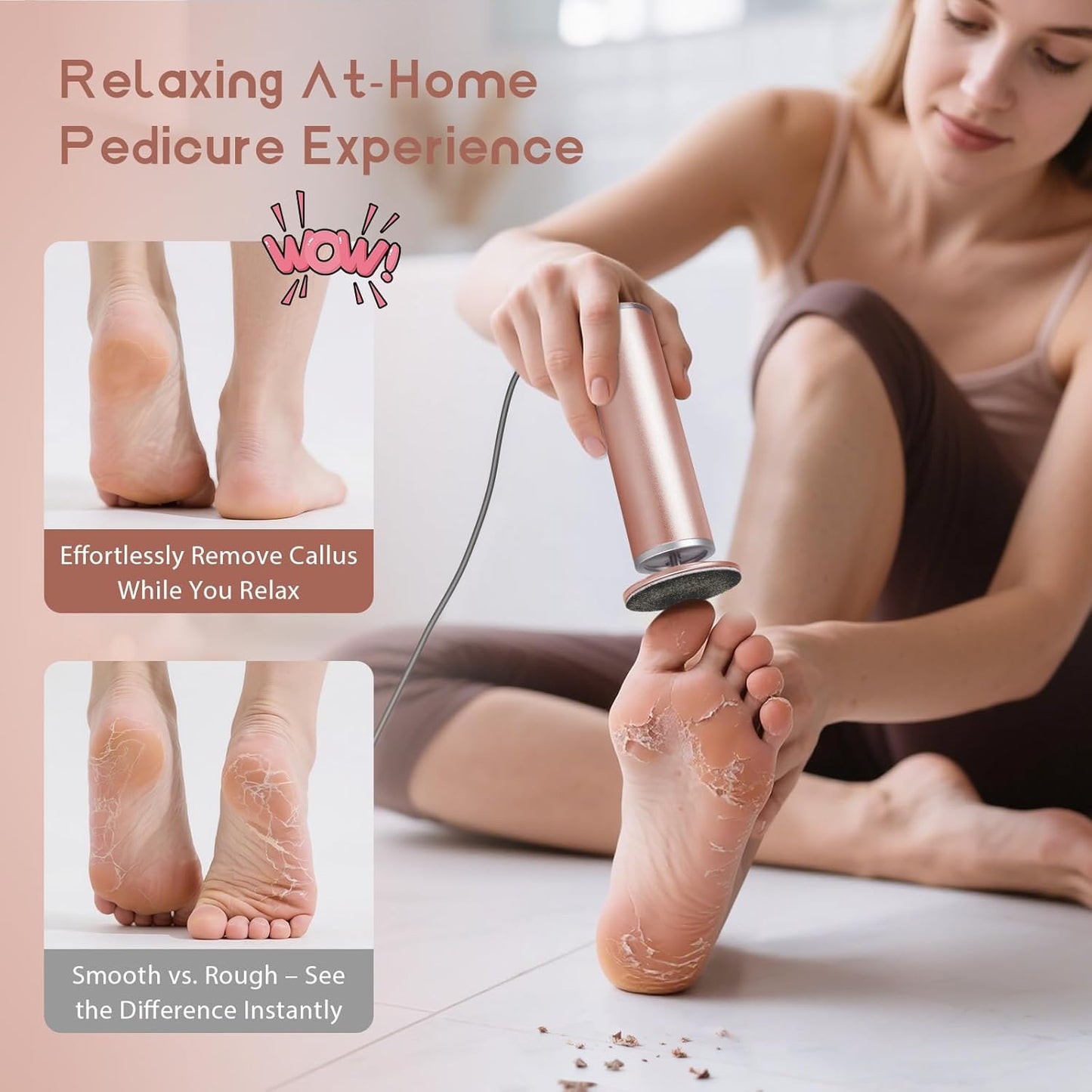 Electric Foot Callus Remover with 60pcs Sandpaper Discs, 4.8IN Aluminum Foot File for Dead Skin and Cracked Heels, 800RPM Professional Pedicure Tool for Home Spa Use