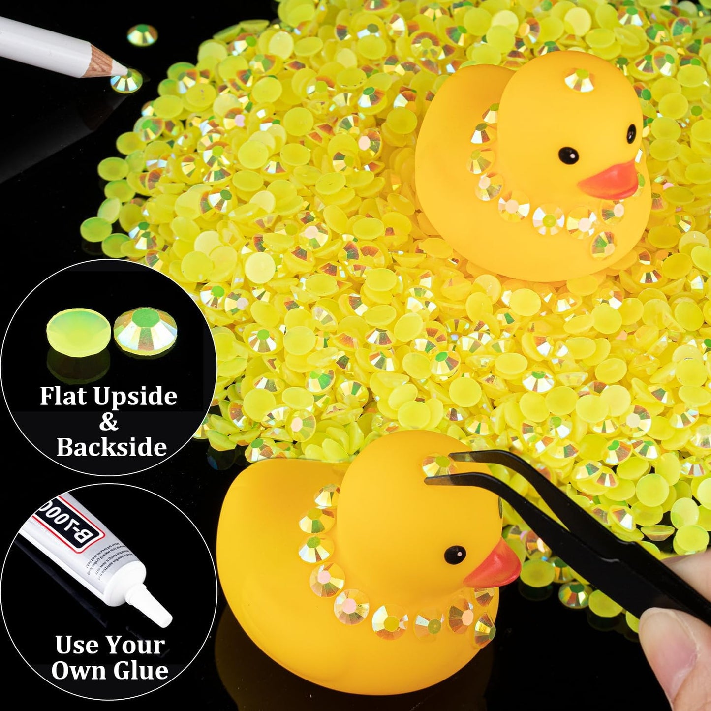 2000pcs 6mm Resin Rhinestones Bulk, Lemon Yellow AB Flatback Round Jelly Rhinestones Bedazzling Non Hotfix Crystal Gems Large Quantity Wholesale for DIY Crafts Clothes Tumblers Face Makeup Manicure