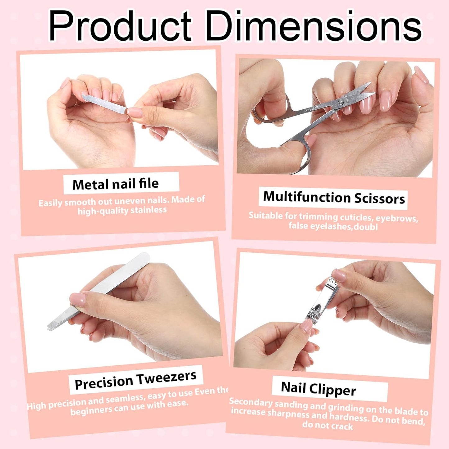 Travel Manicure Set 5 Pieces Nail Kit for Beginners with Everything Stainless Steel Mini Nail Clippers Scissor Tweezers Professional Grooming Kits for Women Men (Pink Silver)