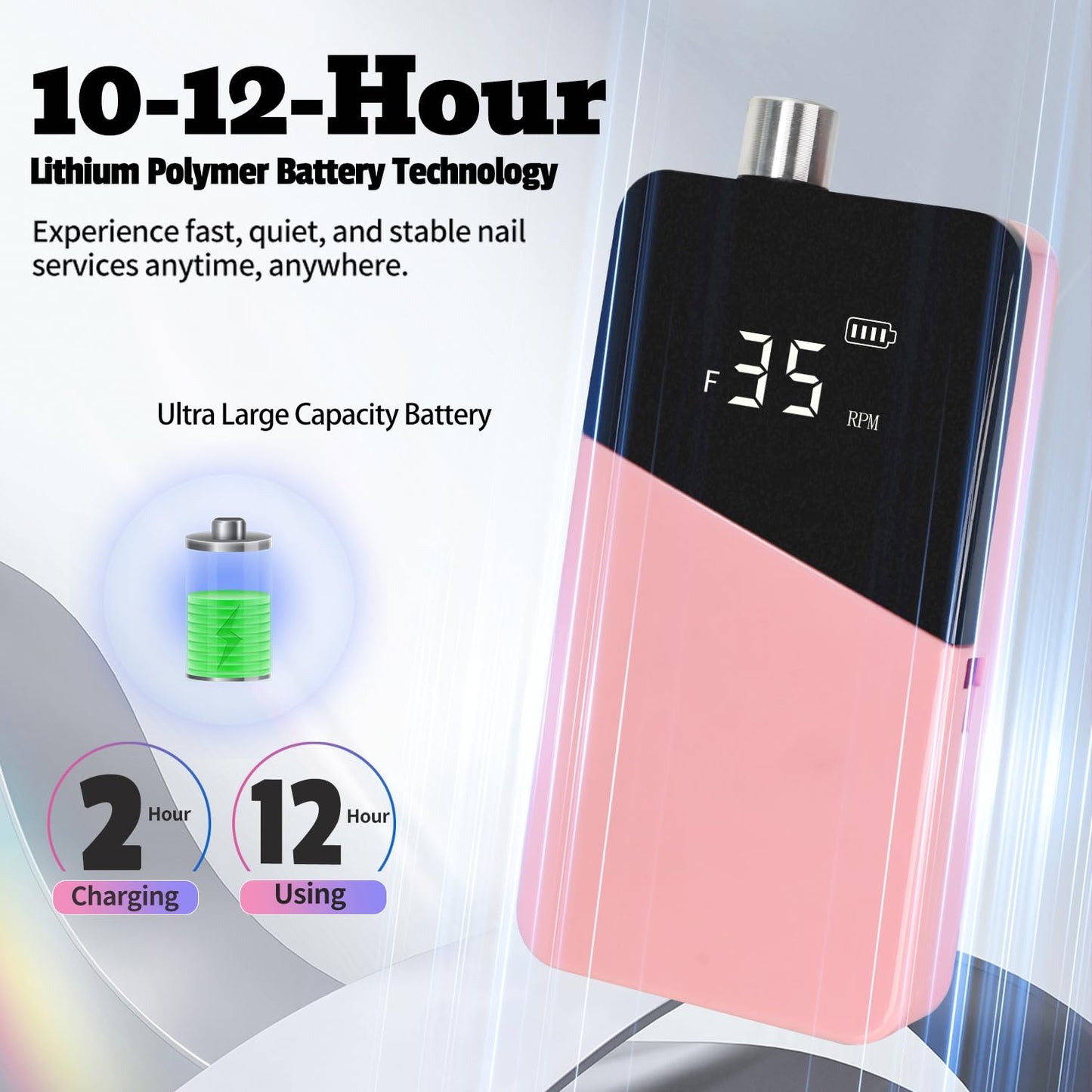 Electric Nail Drill Machine 35000RPM Professional Portable Nail File Cordless Rechargeable Nail Efile for Acrylic Gel Nails Manicure Pedicure Polishing Shape Tools for Salon (Pink)