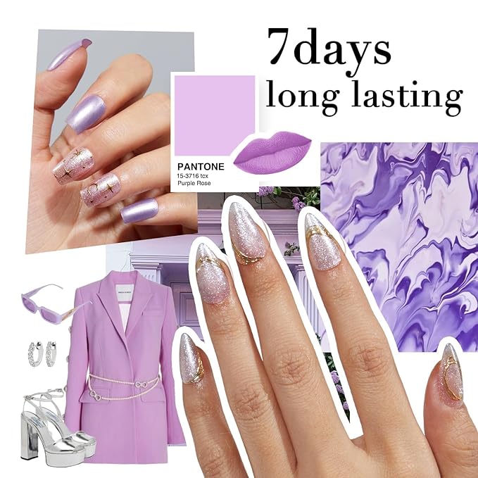 AZUREBEAUTY Sparkle Purple Nail Polish Set Quick Dry Pink Pastel Glitter 2 Colors Nail Lacquer Natural Shine DIY Salon Home Women Gifts 2Pcs 0.34oz