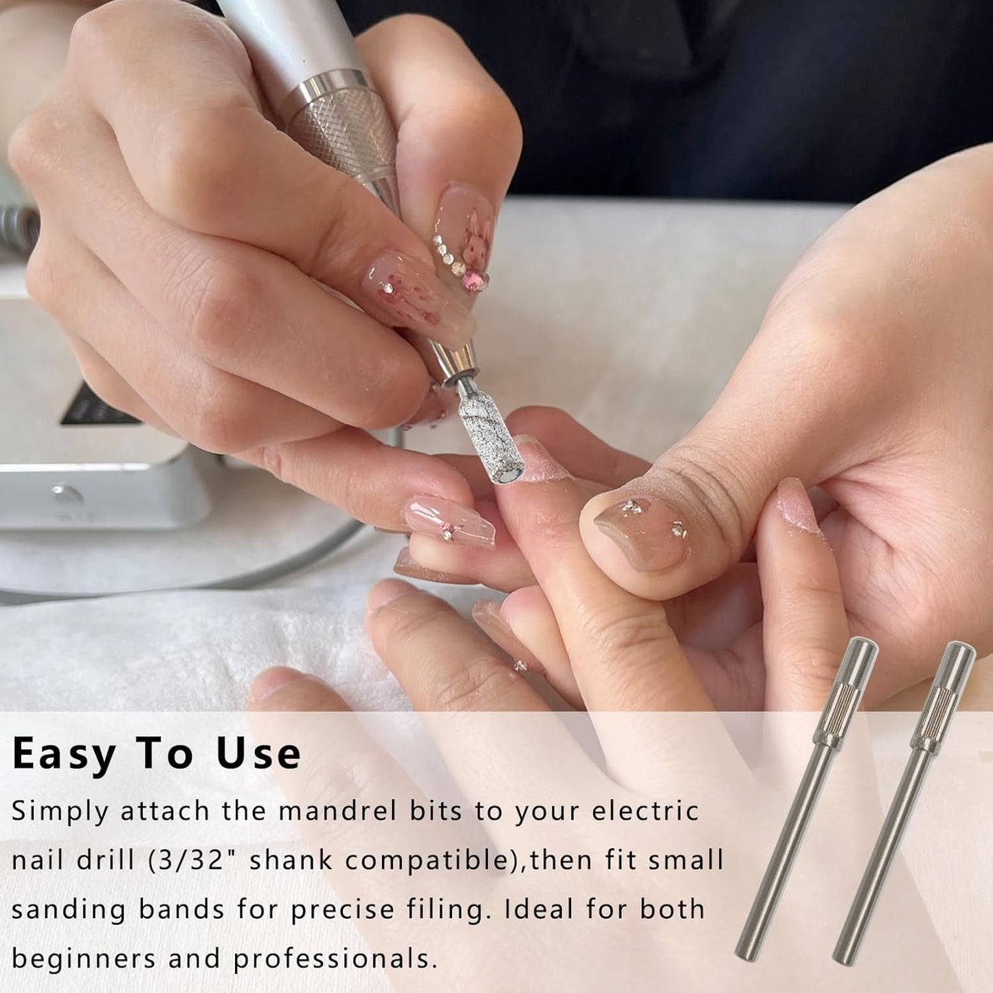 5 Pcs Mandrel Nail Drill Bits, 3.1MM Mini 3/32 Shank, Small Sanding Bands for Electric Drill File Machine, Stainless Steel Manicure Pedicure Tool Kit for Acrylic Nails