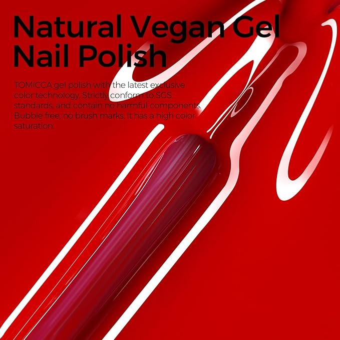 TOMICCA Red Gel Nail Polish, Ruby Red UV Polish, Long Lasting Gel Polish for Salon DIY Manicure