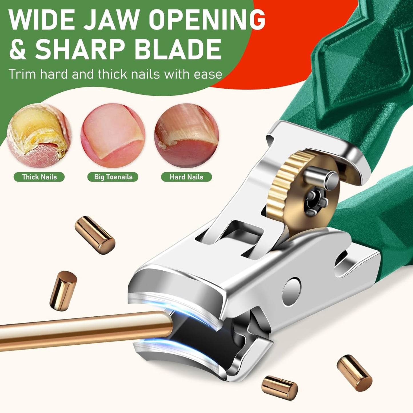 2025 Christmas Stocking Stuffers, Toenail Clippers for Thick Toenails, Wide Jaw Opening Nail Clippers, Heavy Duty Ingrown Toenail Clippers Nail Cutters, Ultra Sharp Slanted Nail Clippers, Red & Green