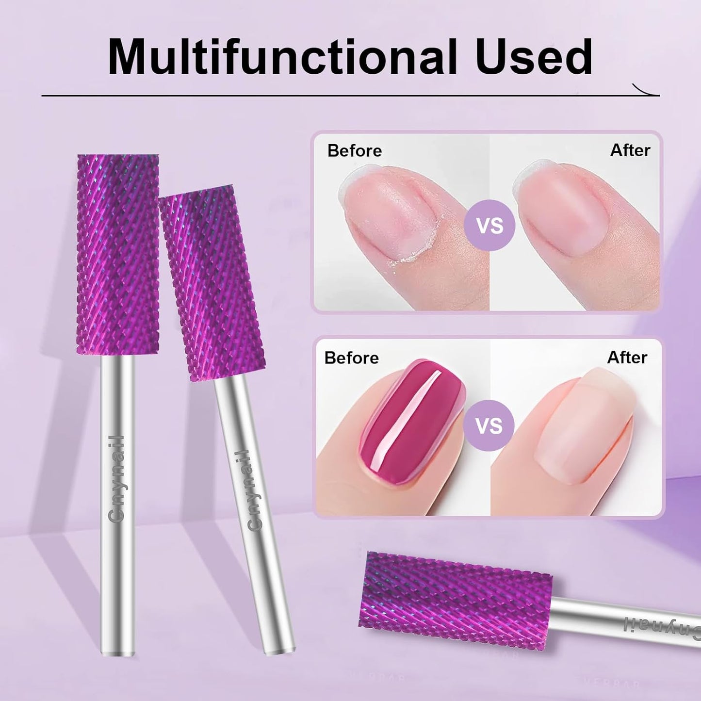 3/32" Small 5.35MM Barrel Bit Tungsten Carbide Nail Drill Bit Safety Bit for Gel & Acrylic Removal, 2- Way Rotating Efile Tip, Salon Electric File Accessory (M Girt, Purple)