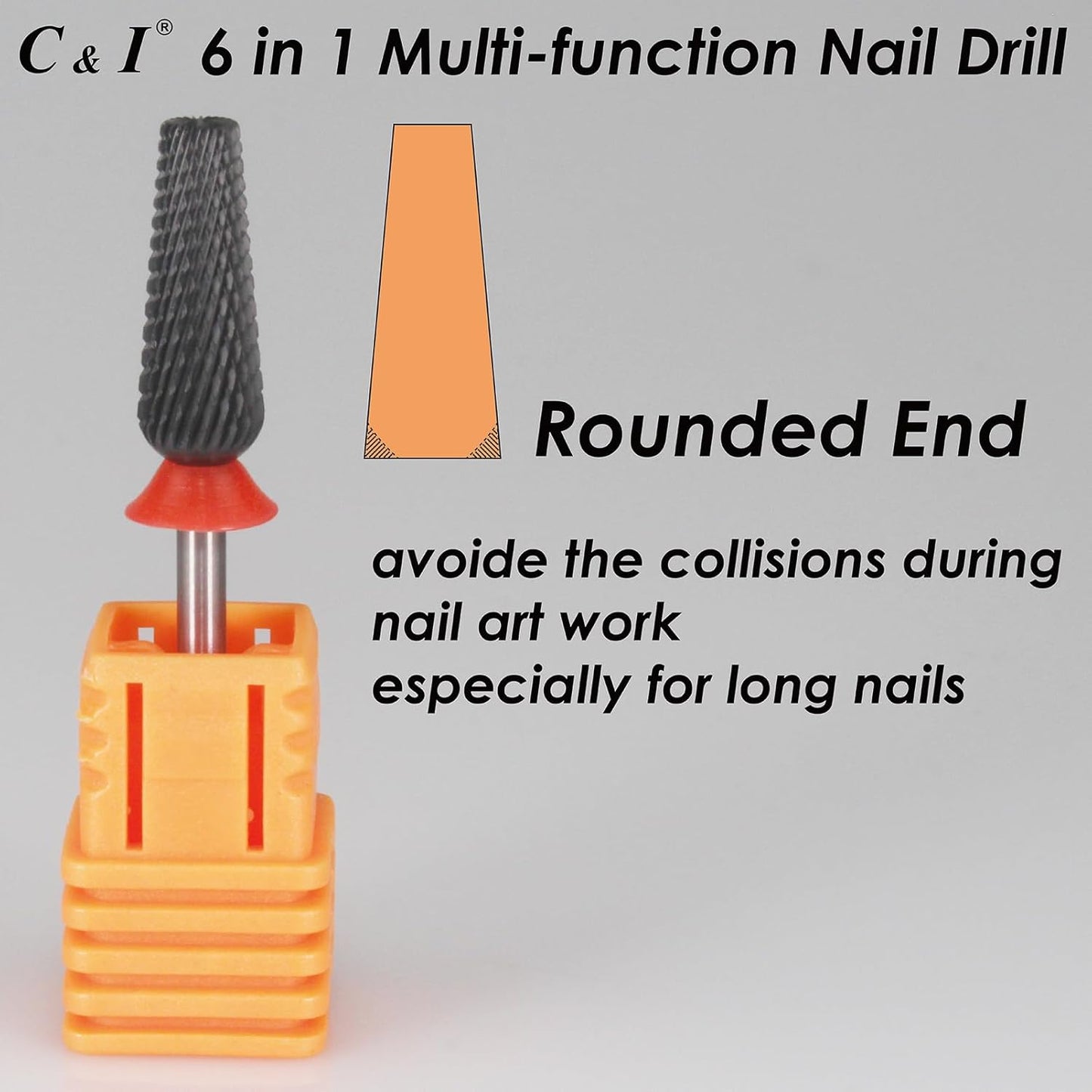 C & I Nail Drill Bit 6 in 1 Multi-function Rounded End E-file, Diamond Coat, CNC Overall Cut Nail Tools for Nail Techs Quick Remove Acrylic Nail Gels & Nail Art (Special Coat, Fine -F)