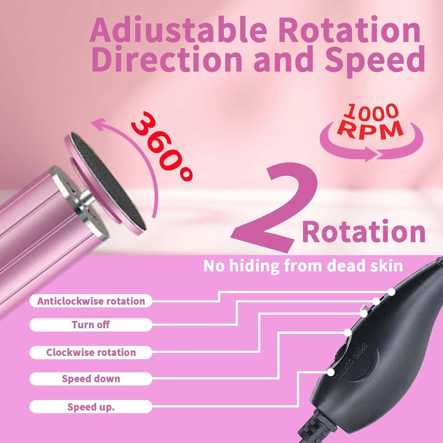 Electric Callus Remover for Feet, USB Power Supply Electric Foot File Sander Scrubber with Speed Controller 60Pcs Replacement Sandpaper Disk for Dead Skin, Cuticles
