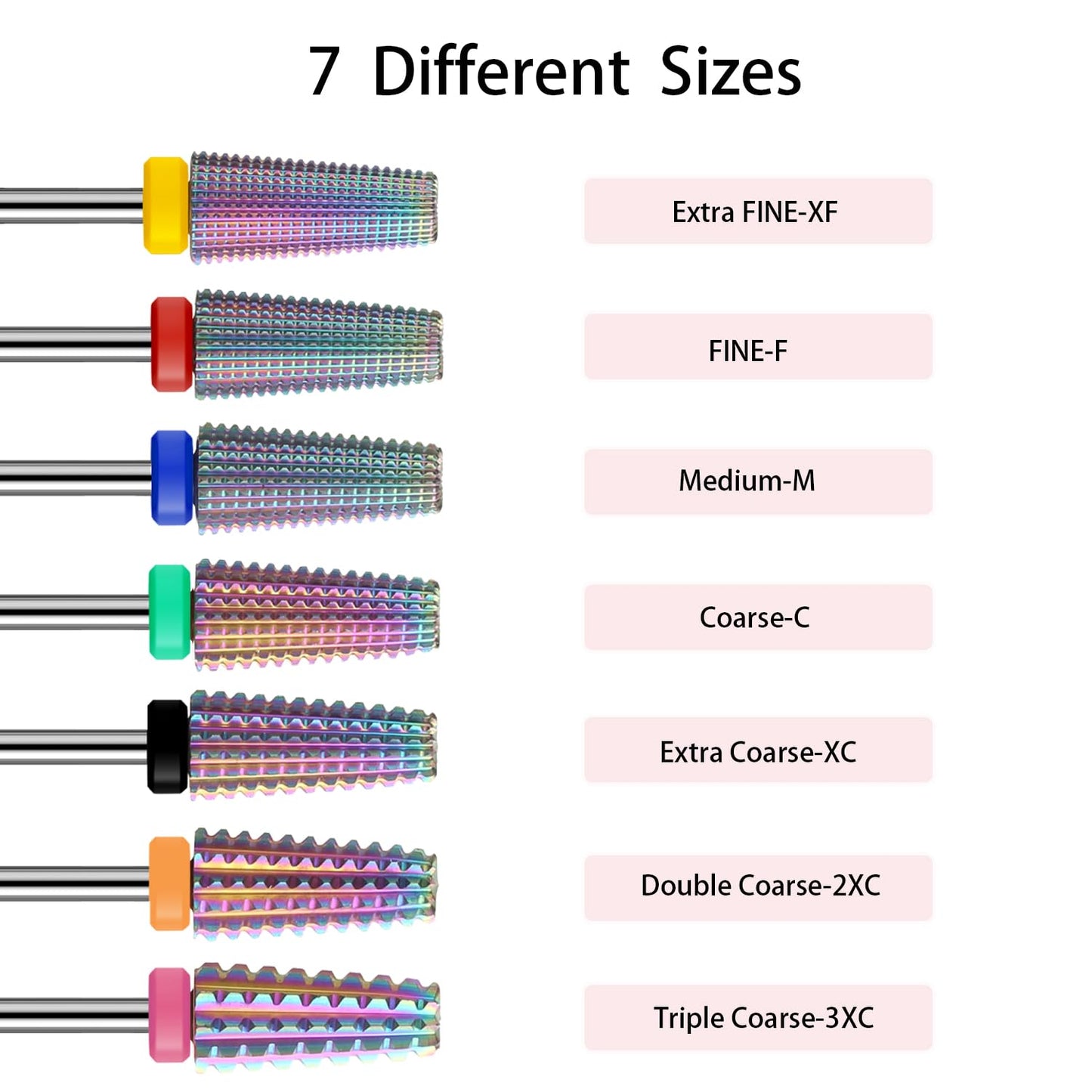 5 in 1 Nail Drill Bits,Rainow Tungsten Carbide Nail Bit bits for Acrylic Hard Gel Nail Fast Remove, Two Way Rotary for Left and Right Handed, Manicure Accessories (XF, Rainbow)