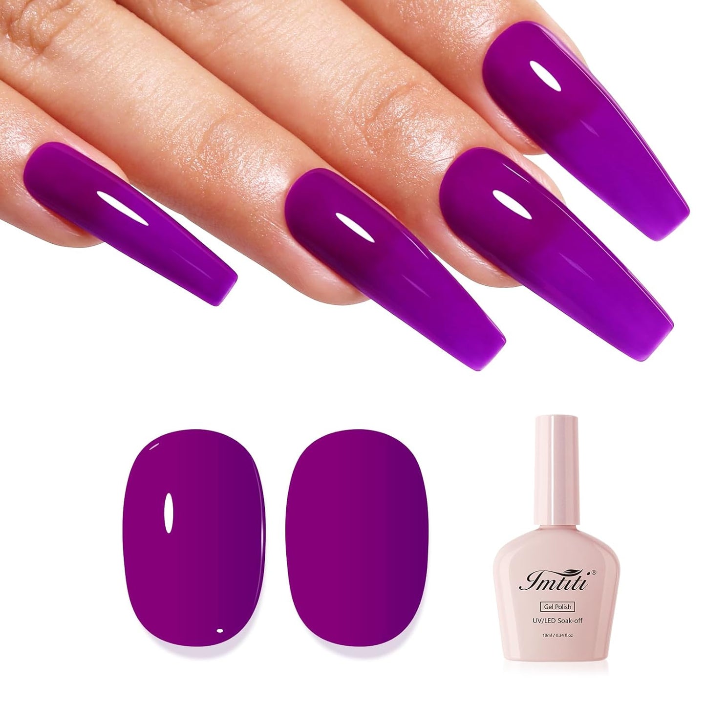 Imtiti Neon Gel Nail Polish, Neon Purple Nail Gel Polish High Gloss Soak Off UV LED Spring Summer Nail Art Manicure Salon DIY Design 10ML