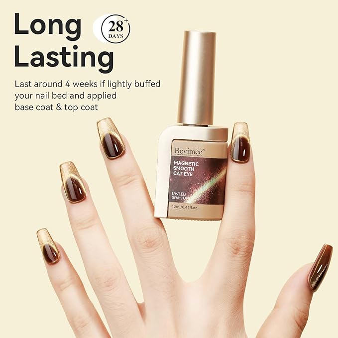 Cat Eye Gel Nail Polish, Brown Magnetic Gel Polish, Glitter Holographic Nail With Magnet Shimmer Cateye Effect Art Manicure Salon DIY Home, 12ML