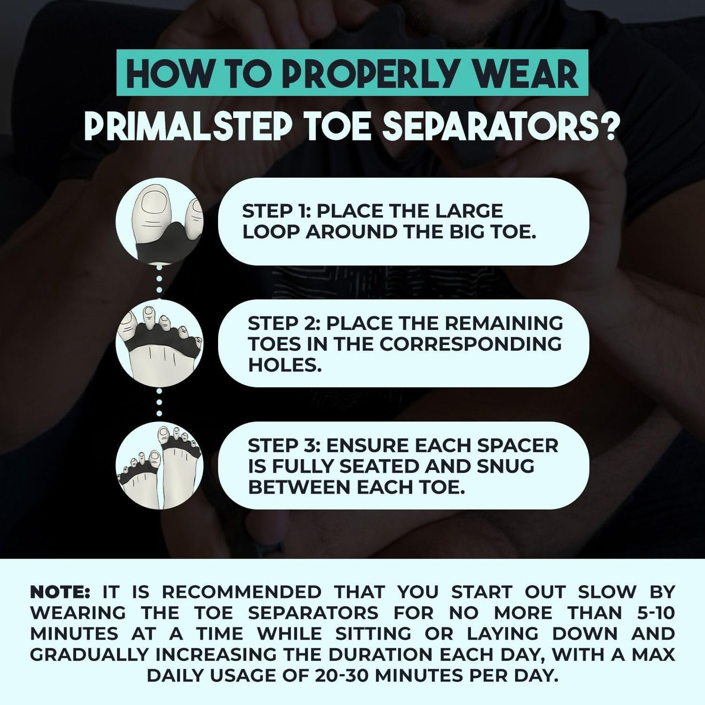 VYCE PrimalStep Toe Separators, Spreaders, Spacers, Straightener to Correct Toes for Men and Women, Bunion Corrector, Plantar Fasciitis and Athletic Mobility, S/M