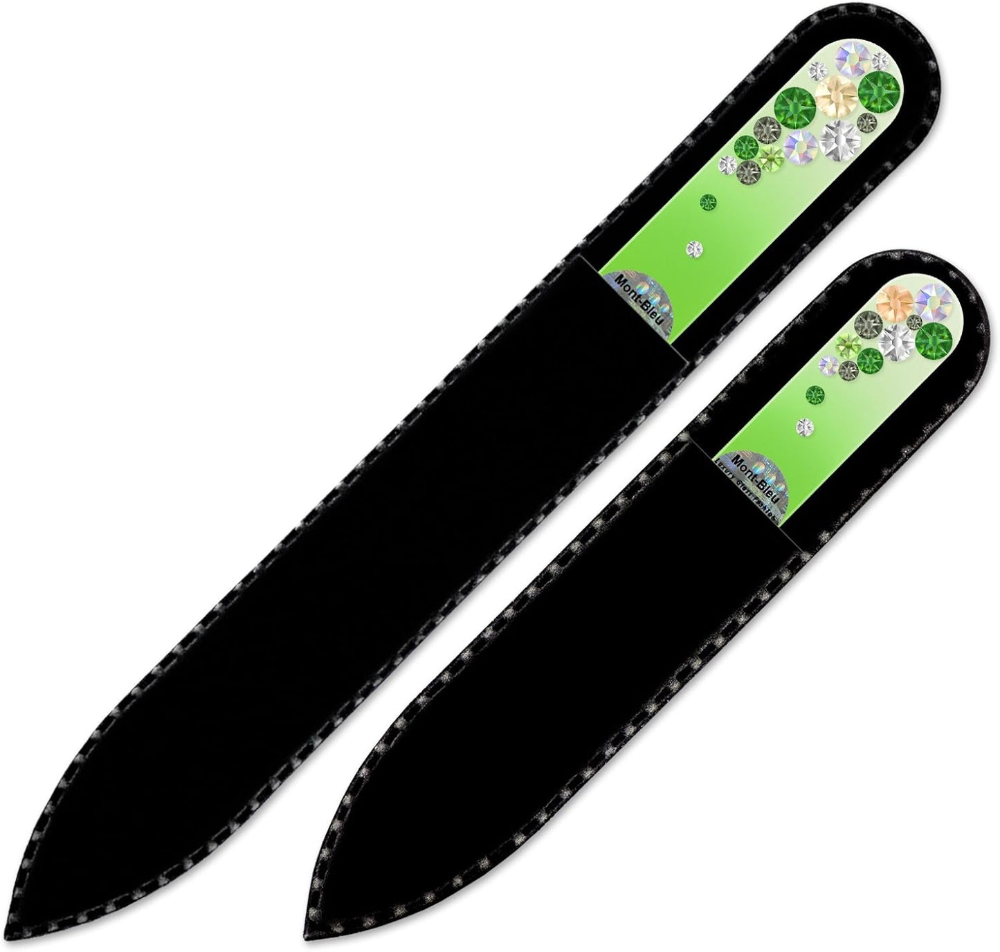 Mont Bleu Set of 2 Glass Nail Files Hand Decorated with Crystals - Handmade Gifts - Czech Tempered Glass - Expertly Shape Nails & Enjoy a Smooth Finish - Beauty Nail File