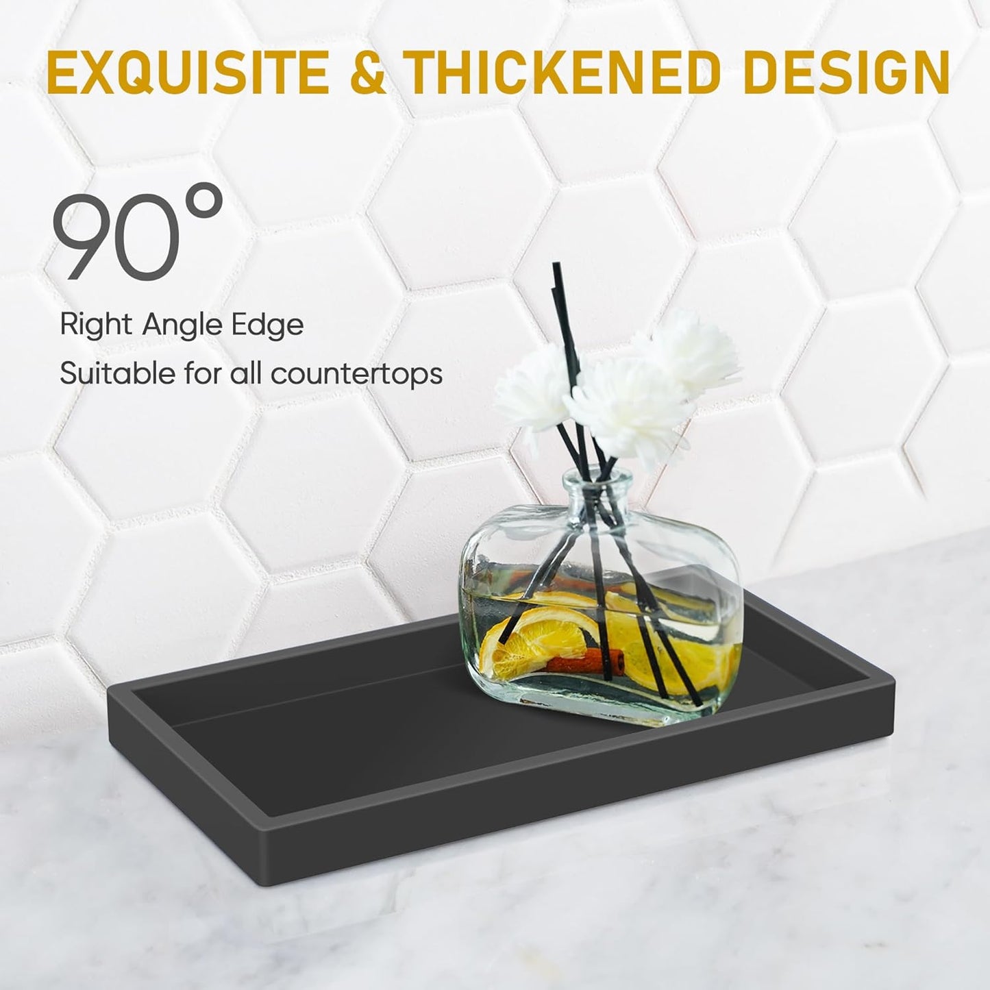 Silicone Bathroom Tray,Shatterproof Small Black Bathroom Tray,High-Grade Silicone Durable Vanity Trays for Bathroom Soap Dispenser Tray Toilet Tank Tray-7.8 * 3.9 in