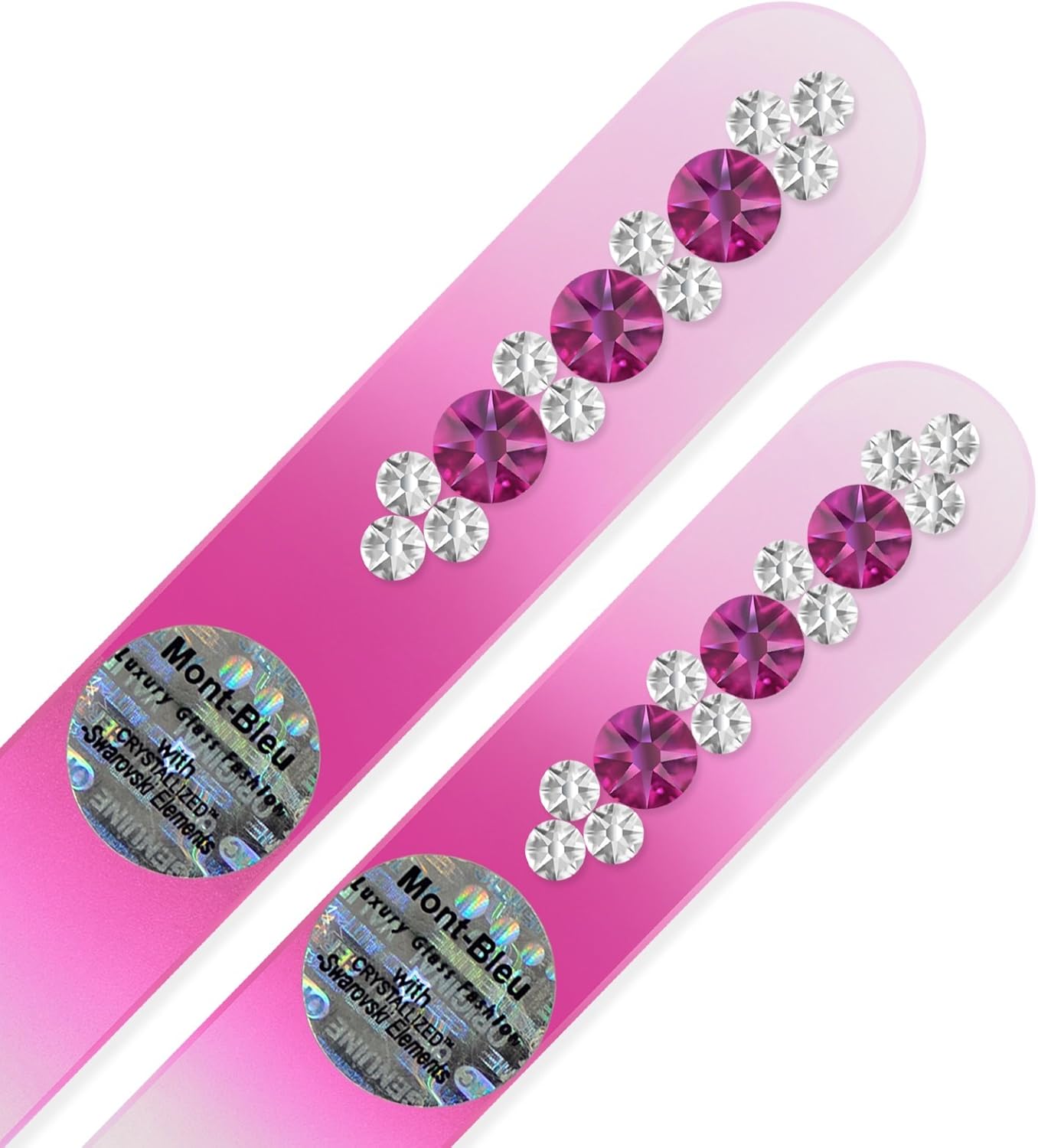 Washable Double Sided Nail File - Mont Bleu Set of 2 Glass Nail Files Hand Decorated with Crystals - Handmade Gifts - Czech Tempered Glass - Best Nail Care - Crystal Nail Files