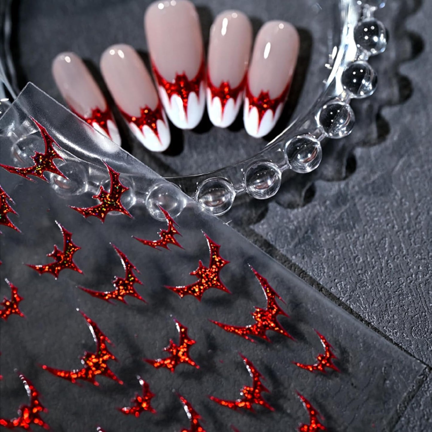 Halloween Nail Art Stickers 3D Self-Adhesive Red Glitter Bat Nail Stickers with Glitter Bloody Bats Nail Decals Horror Design Sticker for Women Manicure Decoration Cardboard Set 1 Sheets