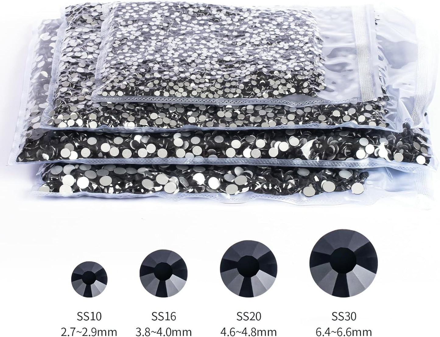 2000PCS Black Rhinestones Bulk, Flat Back Crystal Glass Stone Round Gems,SS30, 6.4-6.6mm