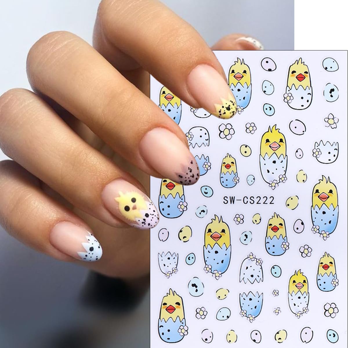 6 Sheets Easter Nail Art Stickers 3D Self-Adhesive Bunny Nail Stickers Rabbits Chick Egg Nail Design Easter Nail Decals Cute Nails Decoration Supplies for Women Girls DIY Acrylic Nails Accessories
