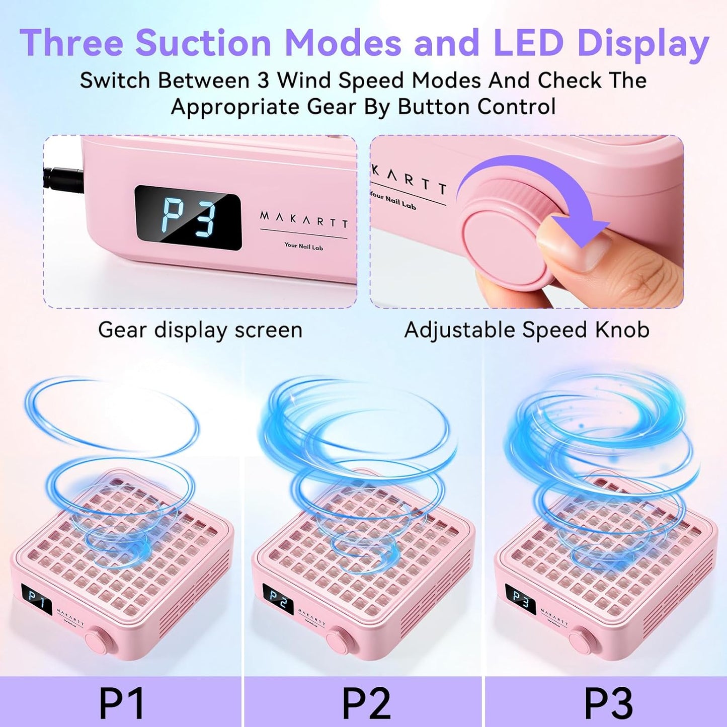 Makartt Professional Nail Dust Collector – Powerful Dust Collector Nail Tech Quite Suction Machine for Acrylic Nails Manicure & Pedicure Salon & Home Use Includes 10pcs Filters & Dust Brush Pink