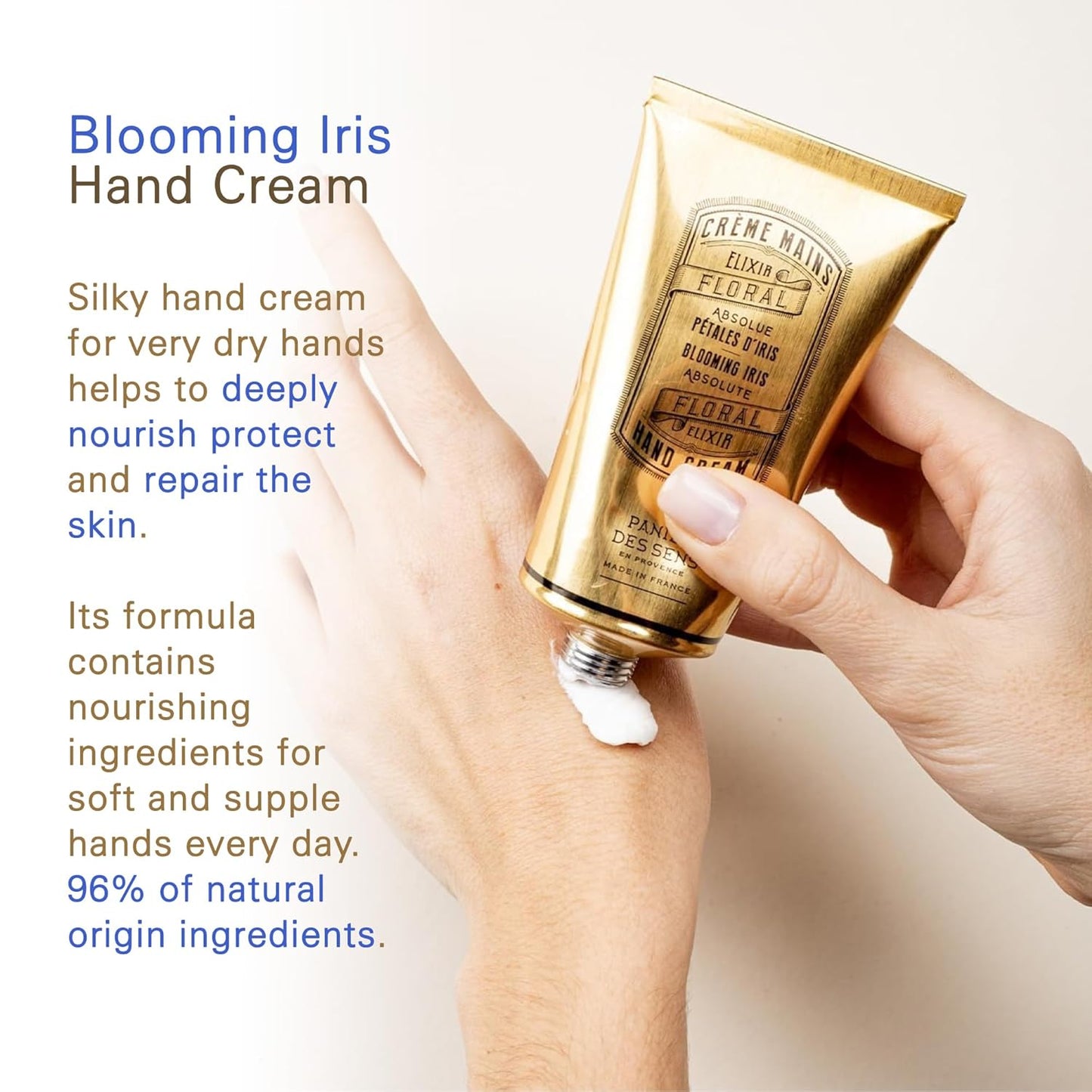 Panier des Sens Iris Hand Cream - Nourishing Shea Butter Hand Cream for Dry Cracked Hands 97% Natural Ingredients - Dermatologically Tested Hand Lotion for Woman Made in France, 2.5 fl oz