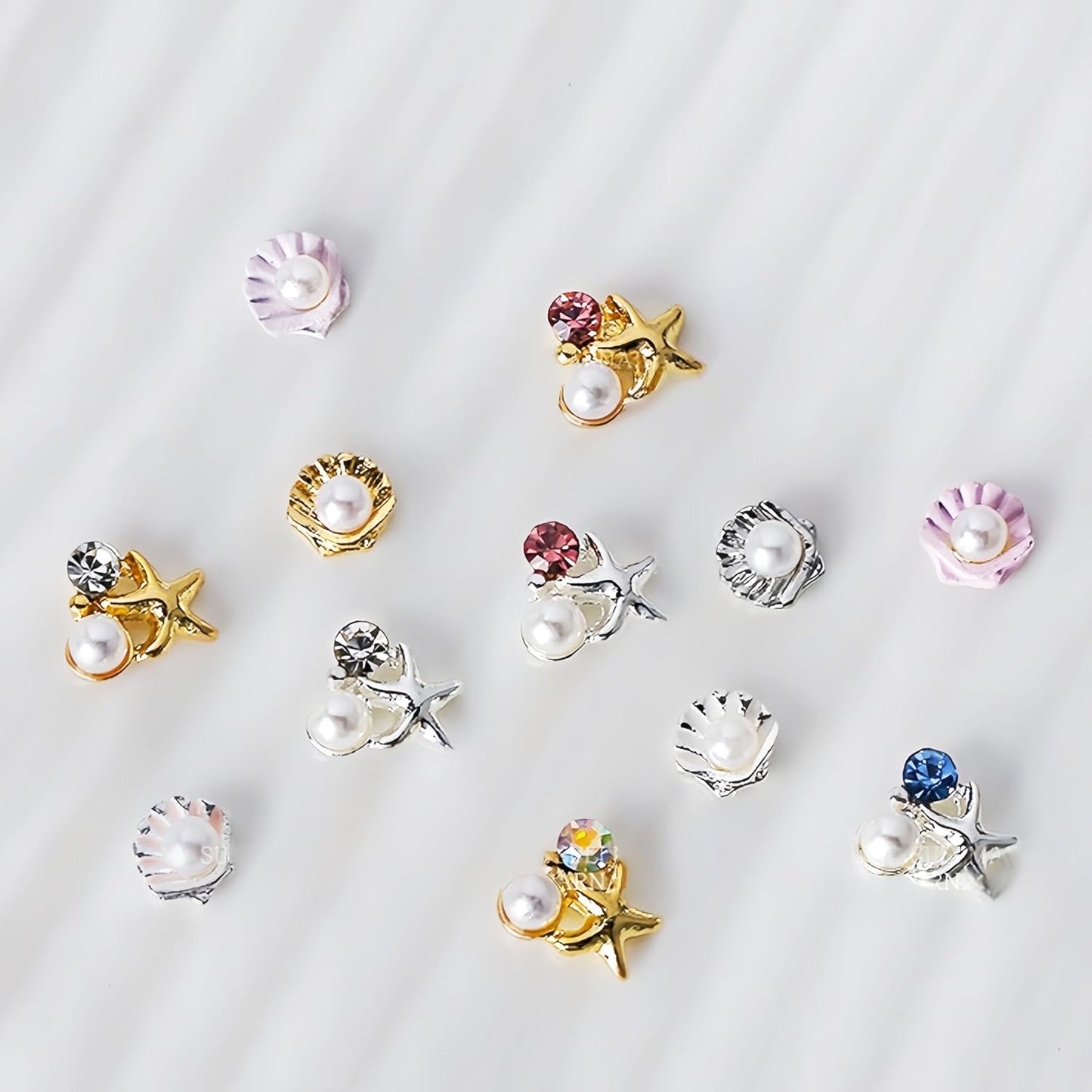 24Pcs Summer Nail Charms 3D Metal Nail Art Studs Seashell Starfish Theme Ocean Nail Rhinestones Sea Shell Nail Gems Pearl Colorful Crystal Design Nails Supplies Summer Beach DIY Crafts Manicure Decor