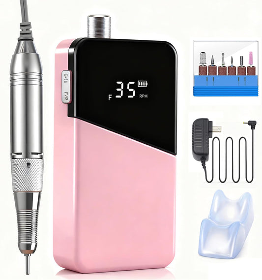 Electric Nail Drill Machine,Lumcrissy Colorful Rechargeable 35000 RPM Nail Drill Portable E-File with Detachable Battery,Portable Electric Acrylic Nail Tools ,Polishing,Nail Removing (Pure Pink)