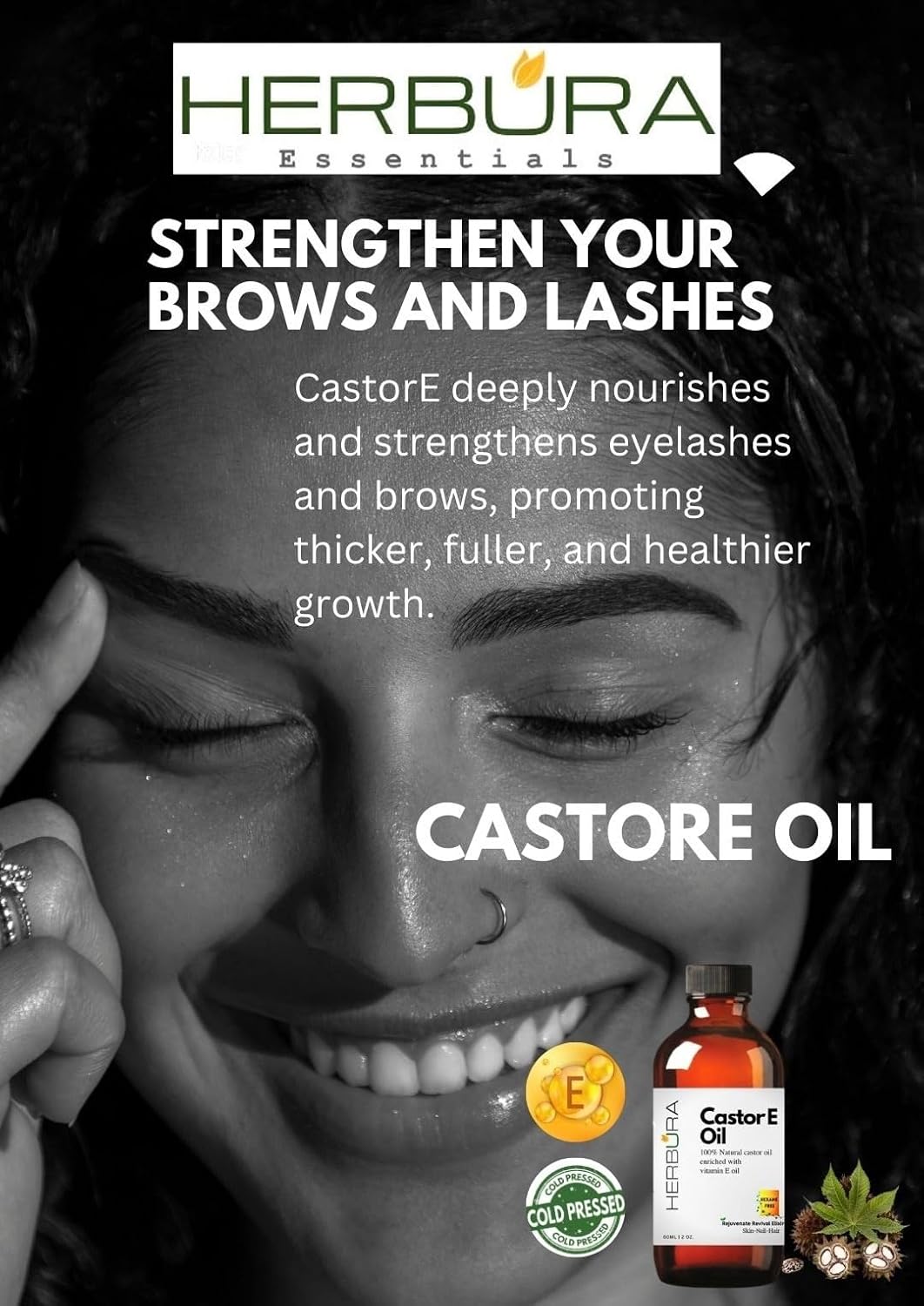Natural Ricinoleic Acid | 100% Natural Cold Pressed Castor Oil Enriched with Vitamin E Oil for nourishing Hair-Nail-Skin, dropper and brushes included, 3 pieces