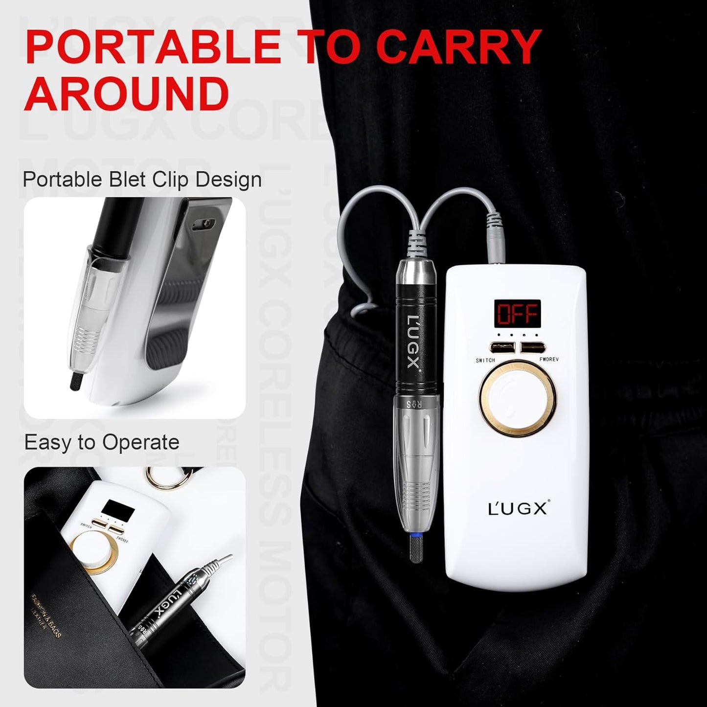 Professional Nail Drill Machine, L'UGX Electric Nail File 30000 RPM Nails Drill for Acrylic Nails with 8 Nail Drill Bits