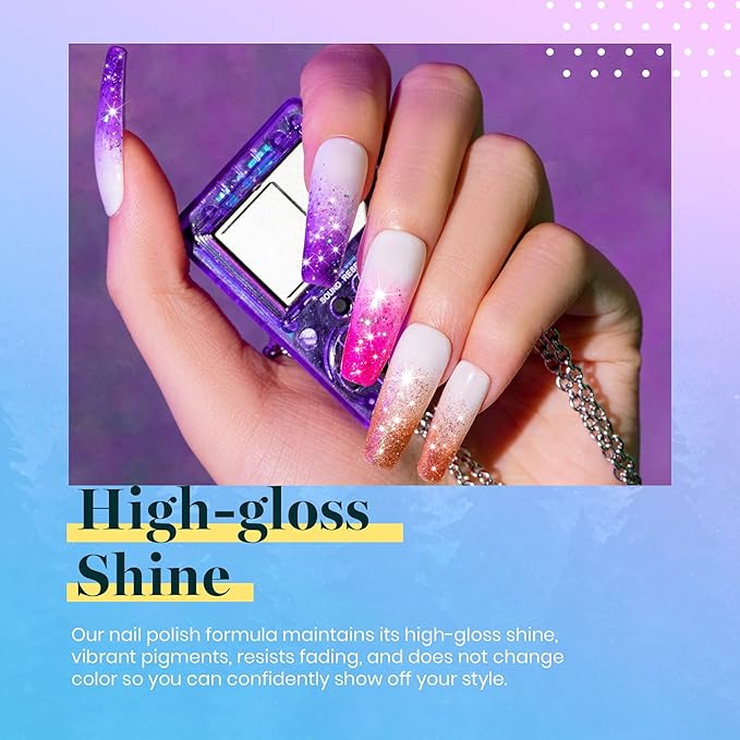 Beetles Glitter Gel Polish, 6 Pcs Pink Silver Platinum Gel Polish Kit Soak off Uv Lamp Shimmer Purple Pink Green Gold Glitter Nail Polish Kit Holiday Gift Design for Party