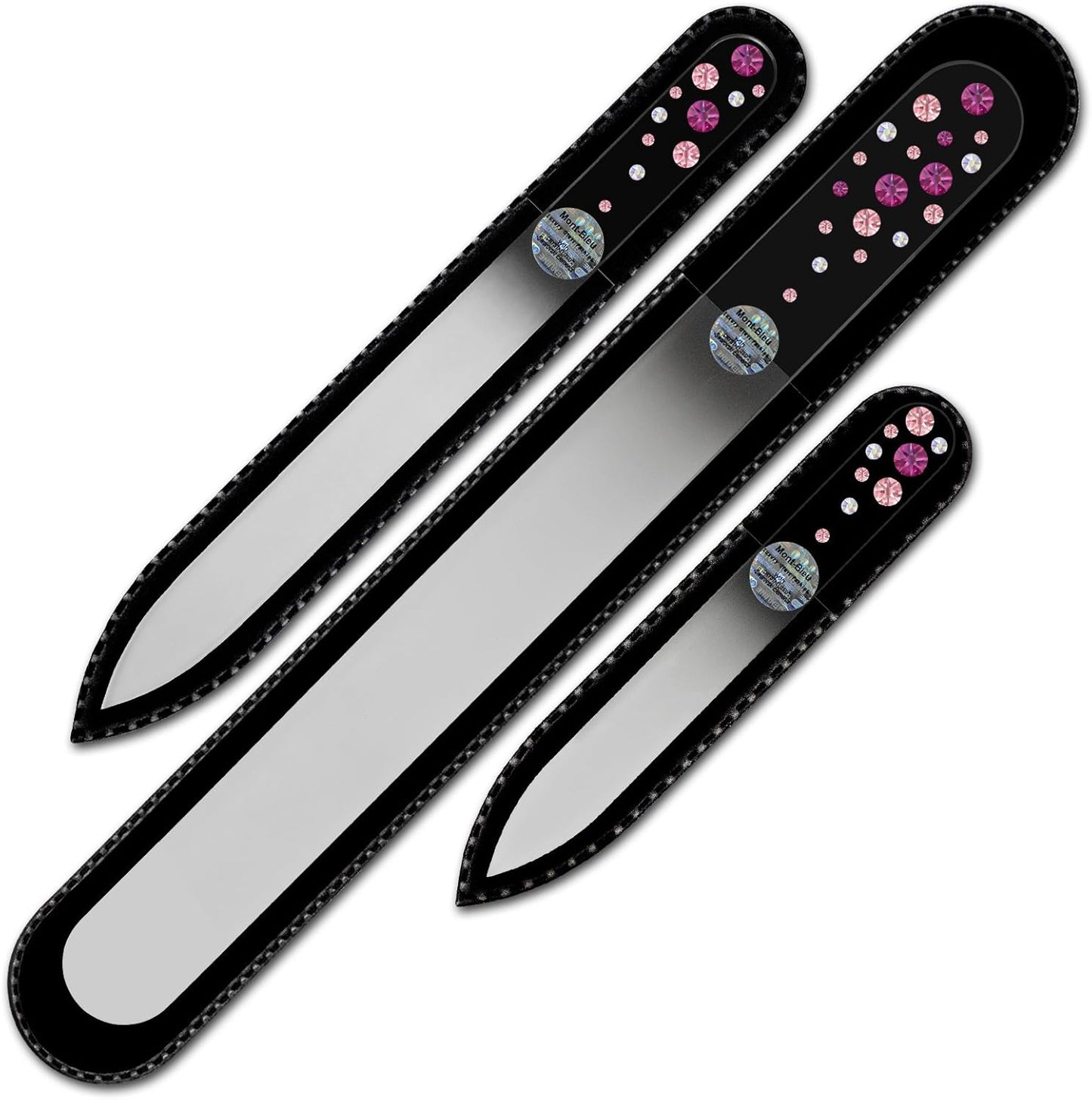 Mont Bleu Set of 3 Glass Nail Files hand decorated with crystals - Handmade - Czech Tempered Glass