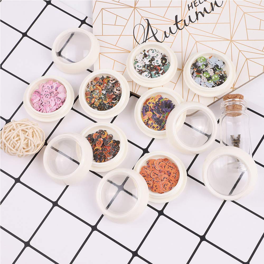 Kalolary 8 Boxes Halloween Nail Art Sequins 3D Nail Art Decals Stickers, Halloween Pumpkin Witch Bat Nail Arts Decals Manicure DIY Decoration Tools