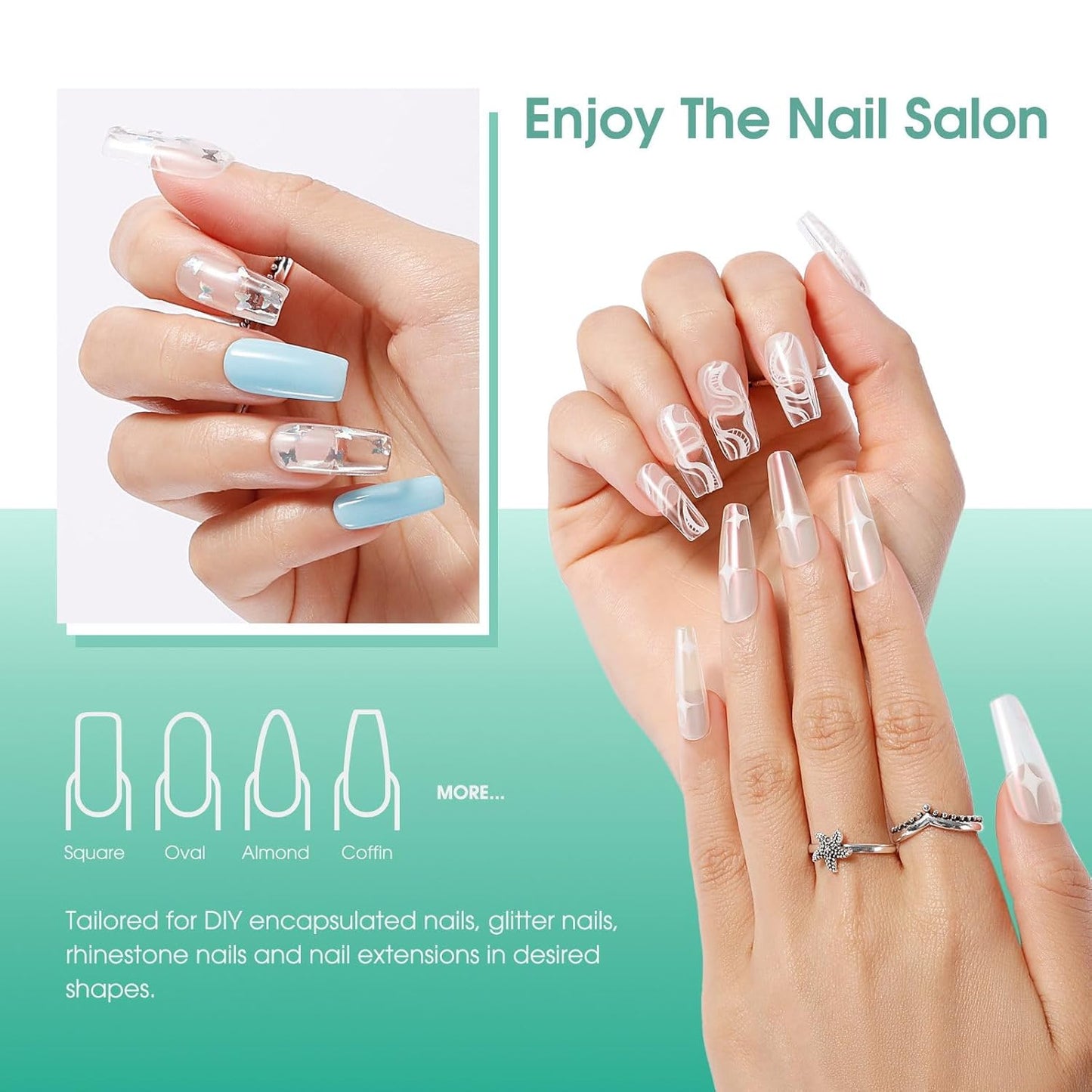 ROSALIND 2 oz Clear Poly Nail Gel - Professional Nail Extension Gel for Long Lasting DIY & Salon Nails, Quick Dry UV/LED Light Cured Transparent Nail Builder Clear Gel Summer