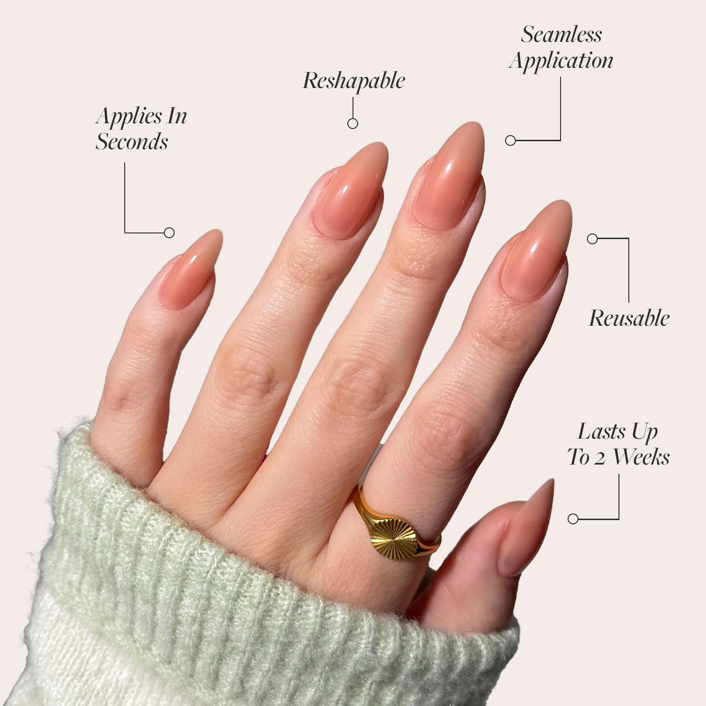 Glamnetic Press On Nails - Sheer Peach | Medium Almond Fake Nails, Sheer Peach Pink Neutral, Salon Quality | 15 Sizes - 30 Nail Kit Wtih Glue