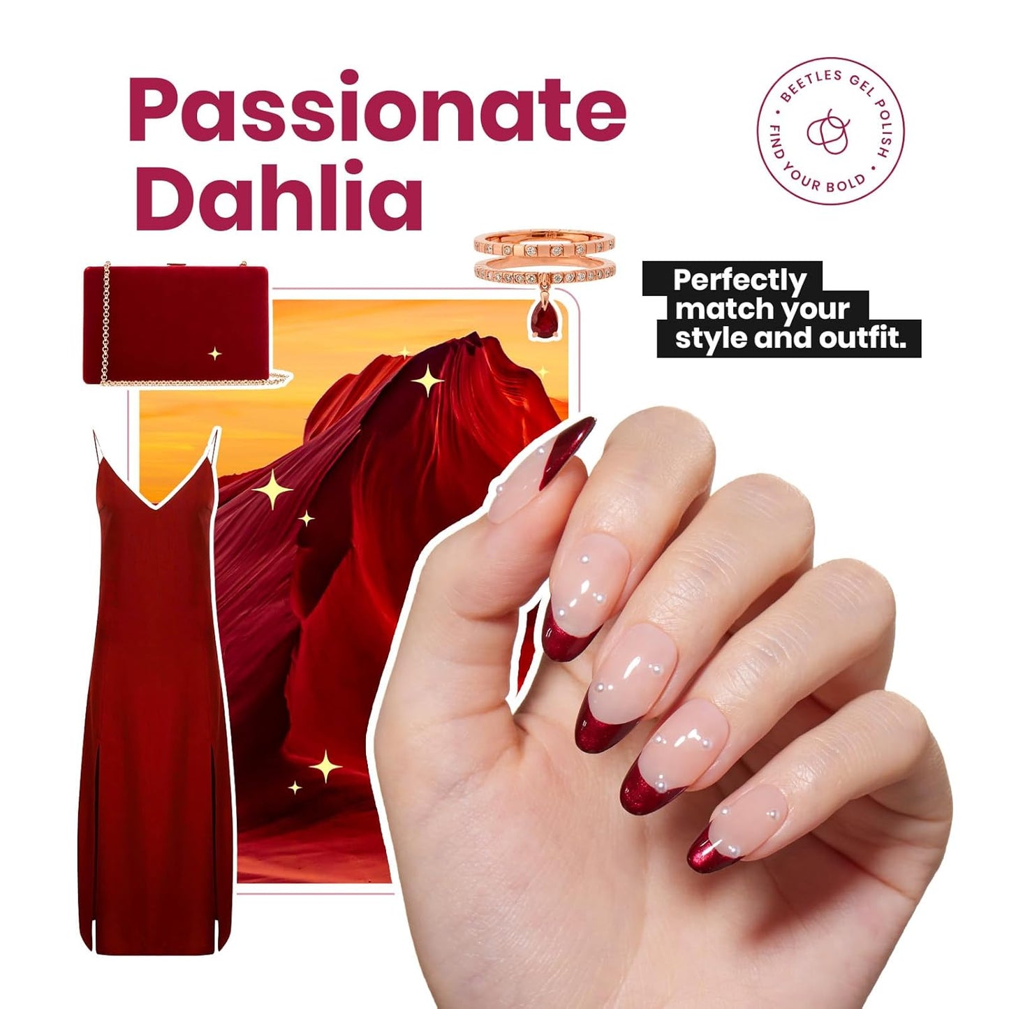 Beetles Deep Wine Red Nail Polish, Fast Air Dry, No UV Needed – Luxurious and Long-Lasting, Perfect for Christmas Party & DIY At-Home, 0.51oz