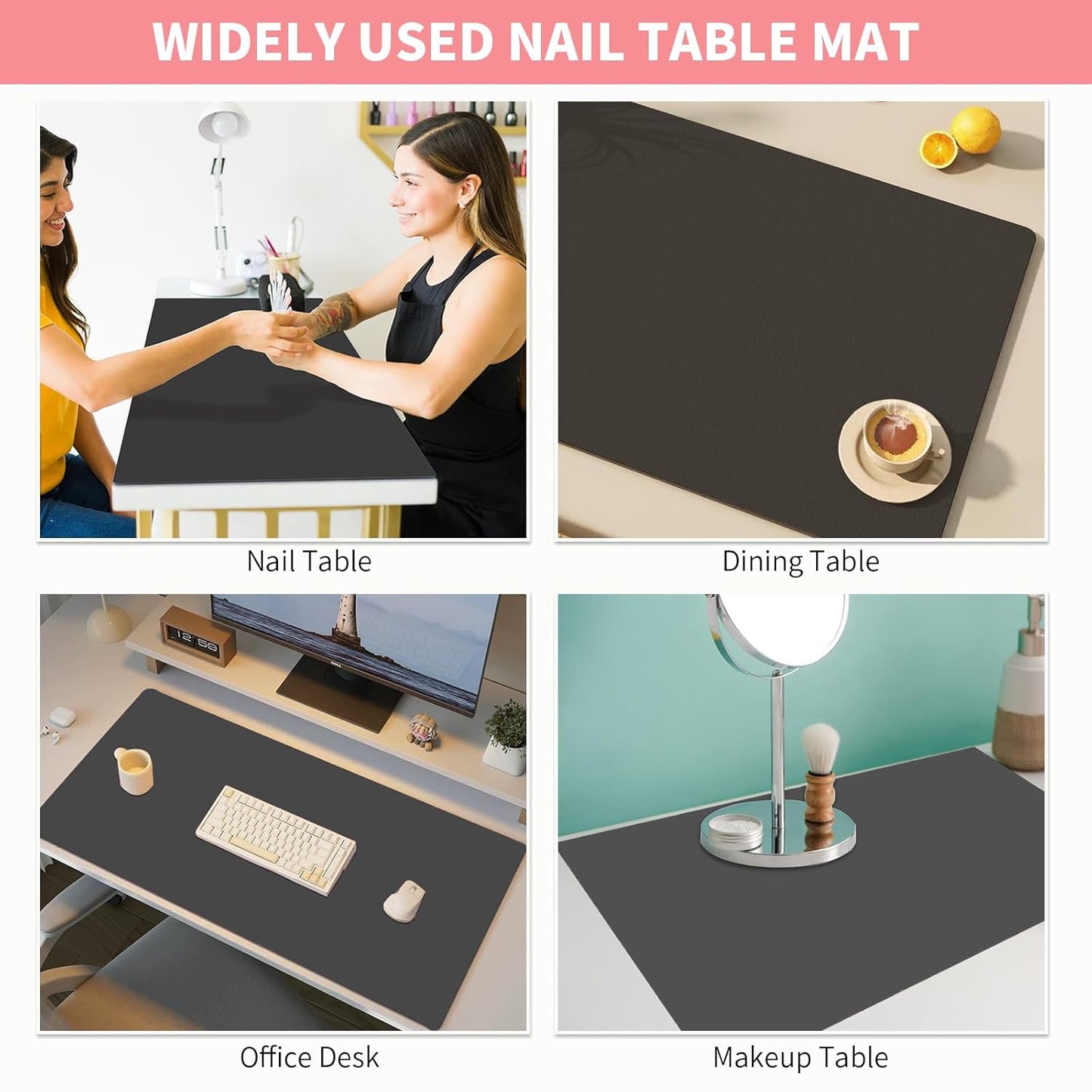 Double-sided Nail Table Mat for Nail tech - Soft Microfiber PU Leather Nail Desk Mat - Foldable Nail Art Table Mat Acetone Resistant for Nails Salon Home (Black-White) (Mat Only)