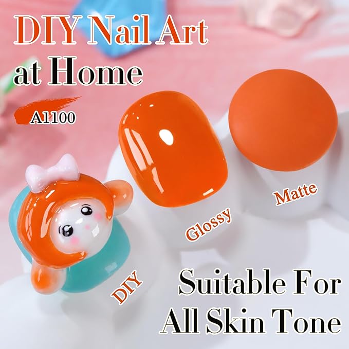 Double Rhythm 0.50 OZ Gel Polish Hema Free Same Color Same Bottle Golden Round Translucent Neutral Natural Milky 15 ML Jelly UV Polish Art DIY at Home (Dark Orange-C1100)