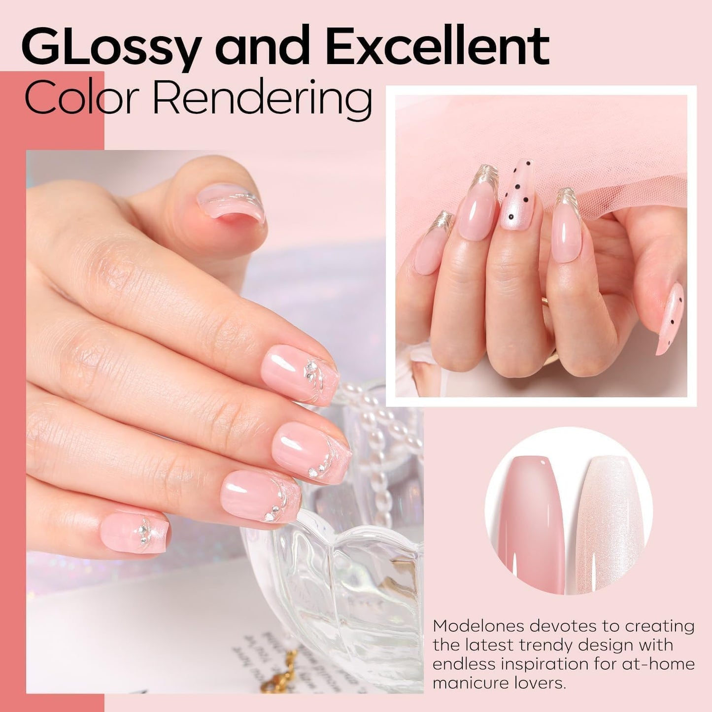 modelones Gel Nail Polish Set 2 Pcs 15 ML Nude Pink Translucent Sheer Glitter Shimmer French Base Kit Gel Polish Soak Off LED For Nail Art DIY Manicure Art Home For Women Girls