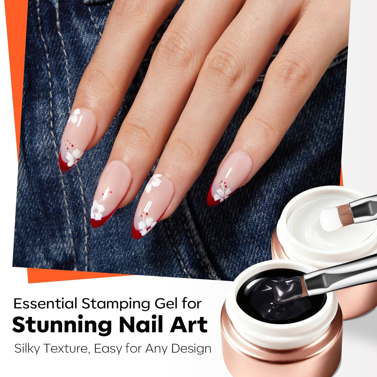 modelones 16 PCS Gel Nail Polish Stamping Plate Set, French Tip Tool Stamper & Scraper, Gold Silver Pearl Chrome Powder Proof Matte Top Coat 2 Colors Painting Gel for Nail Art Fall Manicure Gift Kit