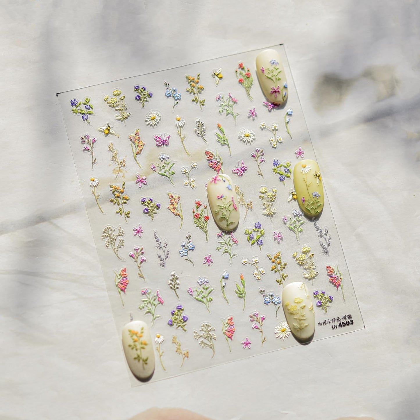 1Pcs Embossed Flower Nail Stickers Small Daisy Nail Decals 5D Embossed Wildflower Nail Art Stickers Spring Summer Pink Yellow Blue White Green Flower Design Nail Art Decoration for Women Girls Kids