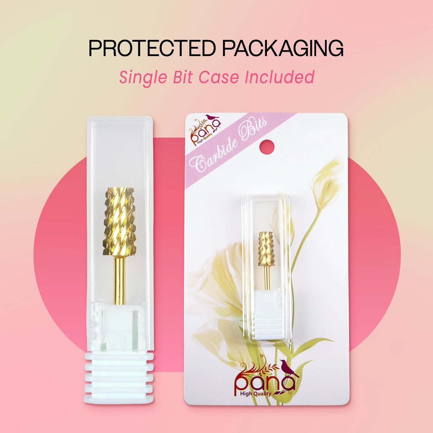 Premium Pana 3/32" Tapered Barrel Carbide Nail Bit -For Electric Dremel Drill Machine, Nail Art Design, Manicure, Pedicure, Nail File, Cuticle Clean etc. (Extra Coarse Grit- Gold)