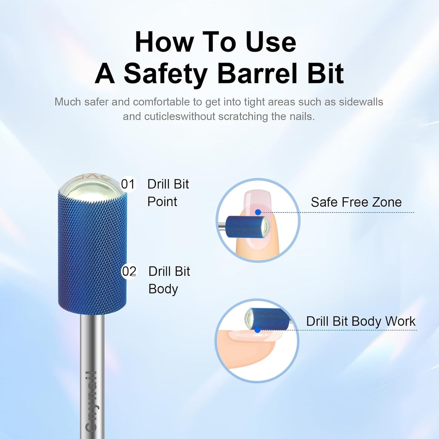 3/32" Large Barrel Smooth Round Top Tungsten Carbide Nail Drill Bit Safety Bit for Gel & Acrylic Removal, 2-Way Rotating Efile Tip, Salon Electric File Accessory (XXF Grit, Blue)