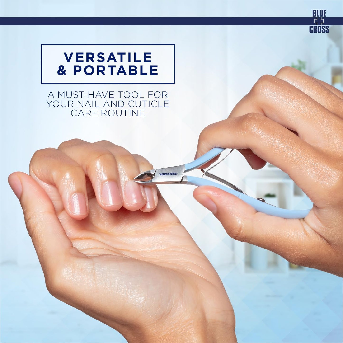 Blue Cross Cuticle Remover Nippers, Professional Nail Care Cutter & Trimmer, Fingernail + Toenail Clippers Tool for at Home DIY Manicures with Stainless Steel Sharp Durable Blades, 6mm Jaw Size, Blue