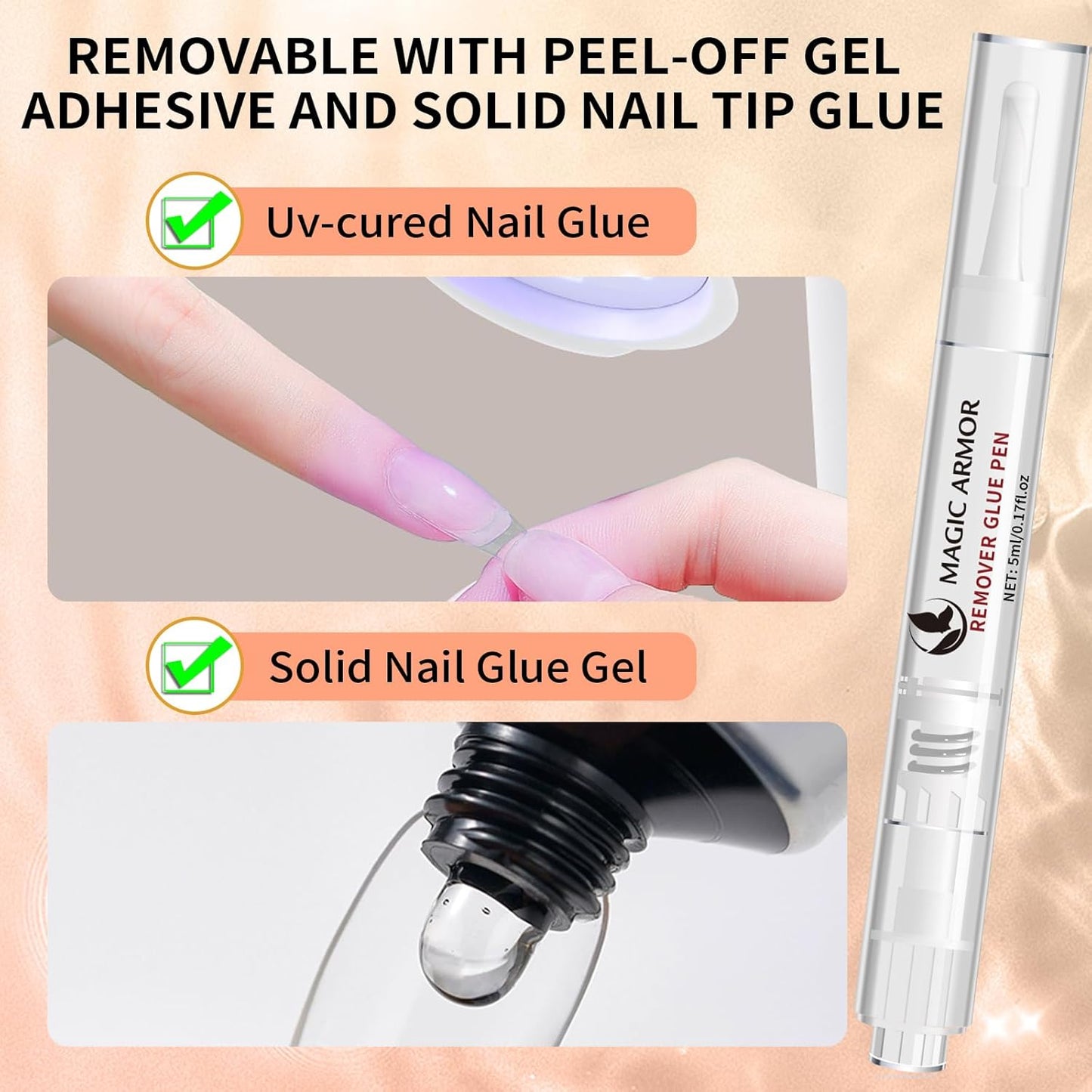 2-Pack Nail Glue Remover Pens with Cuticle Pusher – Click Pen Design for Easy Press-On Nail Removal – Quick & Gentle Adhesive Debonder for Fake Nails – Not for Gel Polish or Base Coat (5ml Each)