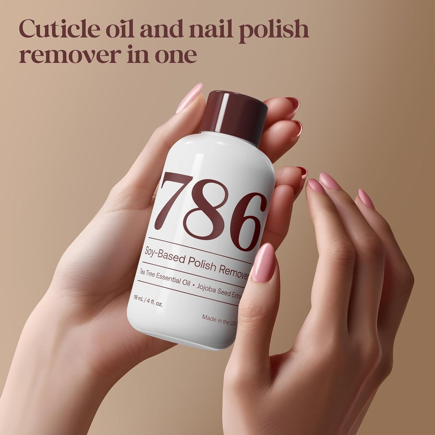 786 Cosmetics Soy-Based Nail Polish Remover - Acetone Free, with Almond Essential Oil, Gentle Nail Polish Remover, Non-Toxic, Non-Flammable, Promotes Healthy & Moisturized Nails