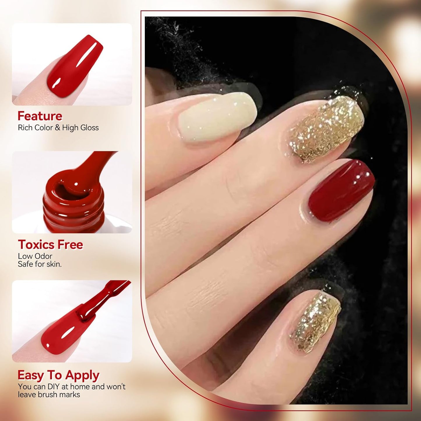 Born Pretty Christmas Red Gel Nail Polish Set,6 Colors Christmas Burgundy Blood Red Glitter Snowflake White Gold Silver Sparkle Nail Gel Kit Soak Off U V Nail Gel Polish Nail Art Home Diy Manicure